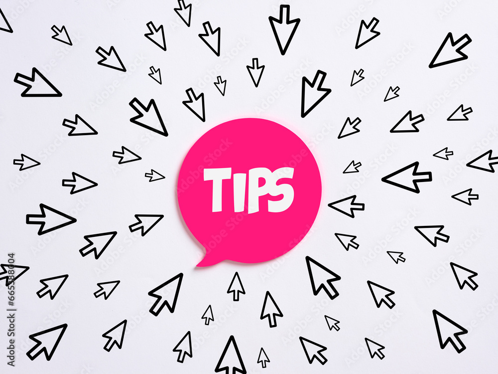 Poster speech bubble with the word tips. hints and guidance. help and advice.