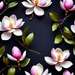magnolia blossom flower a dark background. ai generative