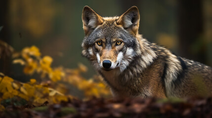 Obraz premium Timber Wolf in the Forest. AI Generated