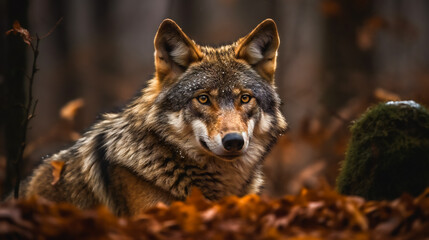 Obraz premium Timber Wolf in the Forest. AI Generated