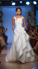 Obraz premium Wedding Model. Female models walk the runway in beautiful stylish white wedding dresses during a Fashion Show