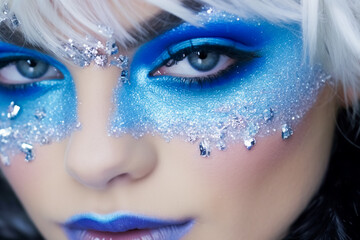 Fototapeta premium Winter Makeup Of A Beautiful Woman. Christmas make-up. AI Generated