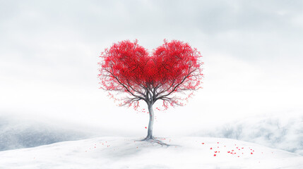 Minimalist Red Heart Tree. A Harmonious Creation by AI