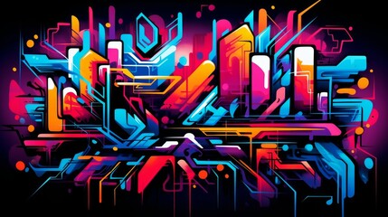 Metaverse Cyber Colorful Abstract Urban Street Art Graffiti Style Vector Illustration Template Background - obrazy, fototapety, plakaty
