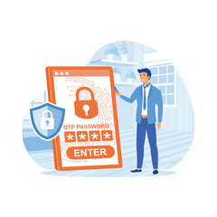 OTP One-time password for secure transaction on digital payment transaction for mobile app on smartphone screen 2-Step verification. flat vector modern illustration 