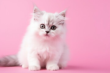Pink colored cat on Pink Background.