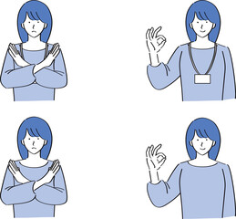OKサインとNGのポーズをするカットソー女性