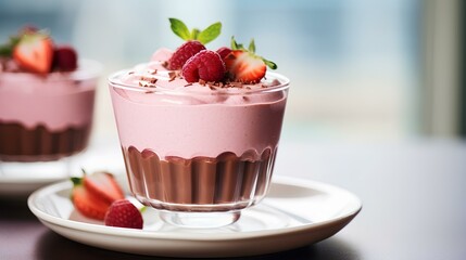 Strawberry and yogurt mousse with chocolate. generative AI