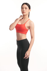 Beautiful young asian sport woman with sportswear ready for exercise on white background, Advertising sportswear and yoga wear, Healthy lifestyle, sport.