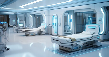 a futuristic hospital room interior