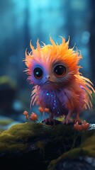 funny tiny cute bird with neon colors in the forest