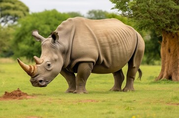 Obraz premium White Rhino grazing.