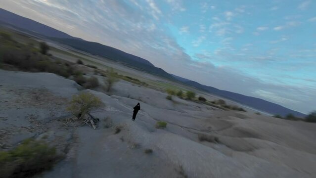 fpv flight over amazing landscape in the desert in yesa