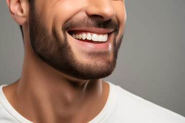Obraz premium Confident man, clean smile, stylish, strong jawline. Dental ad. Isolated on white. Generative AI.