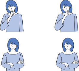 首をかしげたり腕組みをしている様々な表情の女性