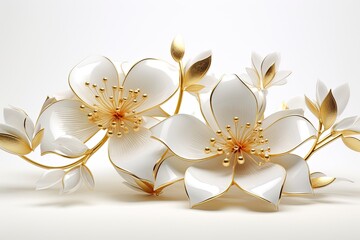 3d gold flowers white backgroung.
