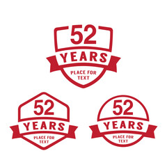 52 years anniversary celebration logotype. 52nd anniversary logo collection. Set of anniversary design template. Vector illustration.