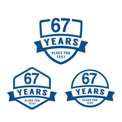 67 years anniversary celebration logotype. 67th anniversary logo collection. Set of anniversary design template. Vector illustration.