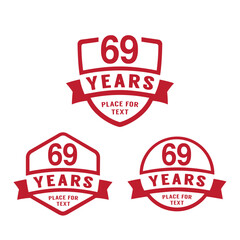 69 years anniversary celebration logotype. 69th anniversary logo collection. Set of anniversary design template. Vector illustration.