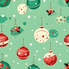 Seamless illustrated christmas balls backgrounds, ai generative