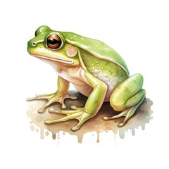 Obraz premium Watercolor green frog on white background.