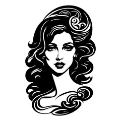 portrait of a woman, lady logo png, beauty logo, curly hair
