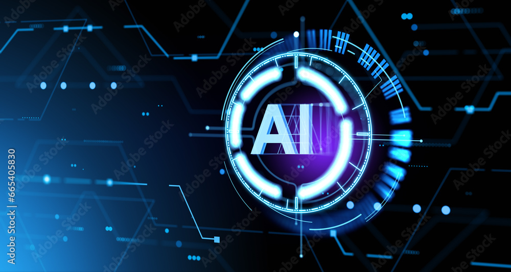 Aufkleber digital ai hologram with abstract circuit board and glowing circle