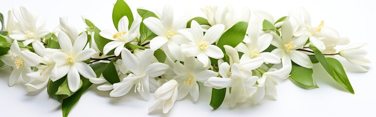 Fototapeta na wymiar Jasmine flowers on white surface.
