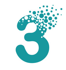 Dispersing number 3 isolated on white background. Vector Illustrator.