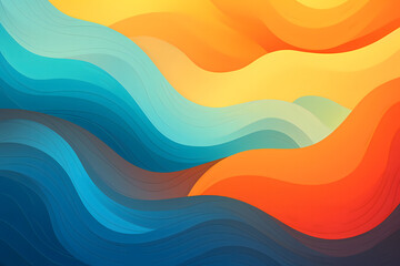 黄色・オレンジ・青のカラフルなウェーブ背景｜ wave.Abstract digital background.Generative AI - obrazy, fototapety, plakaty