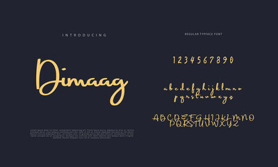 Obraz premium Handwritten Script font. Hand drawn brush style modern calligraphy cursive typeface. Hand Lettering and Custom Typography alphabet for Designs: Logo, Greeting Cards, Poster. Vector Brush type set. 