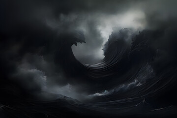 暗く激しい波が押し寄せる大荒れの海｜dark wave.Abstract digital background.Generative AI