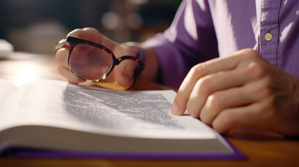 A visually impaired student using a Braille textbook in class