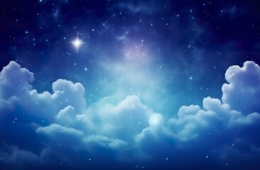Obraz na płótnie Canvas Space of night sky with clouds and stars. Generative AI