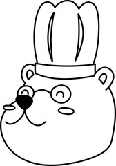 Bear Cartoon Character Cute Chef Smile Face Outline