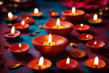 Obraz na płótnie Canvas Diwali or Deepavali - Clay Diya lamps lit during Diwali celebration in India.