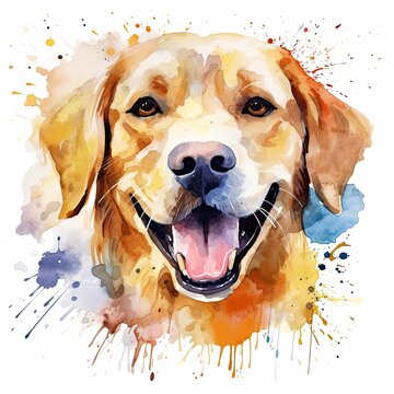 Watercolor dog clip art on white background. AI Generated