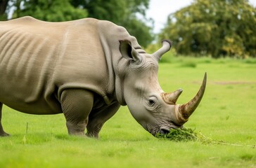 White Rhino grazing. AI Generated