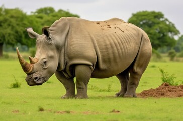 Fototapeta premium White Rhino grazing. AI Generated
