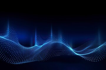 Dynamic blue particle wave. Abstract sound visualization. Digital structure of the wave flow of luminous particles. AI Generated.