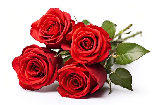 Red rose bouquet isolated on white background. AI Generated