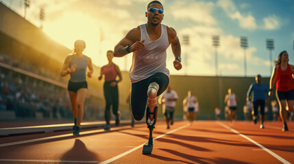 An adaptive sports event featuring athletes of different abilities - obrazy, fototapety, plakaty