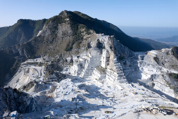 Aerial documentation of the extraction of white marble