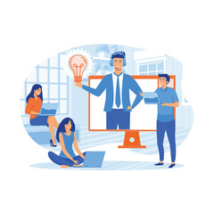 Concept customer and operator, online technical support 24-7 for web page. flat vector modern illustration 