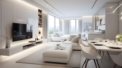Fototapeta na wymiar Modern apartment interior with white design