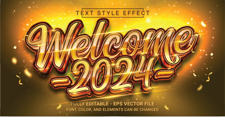 Welcome 2024 Text Style Effect. Editable Graphic Text Template. - obrazy, fototapety, plakaty