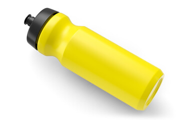 Yellow plastic sport shaker for protein drink isolated on white background.