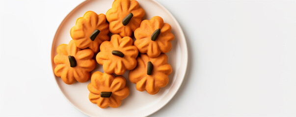 Top Down Photograph, Pumpkin Cookies Isolated on a White Background, Generative AI