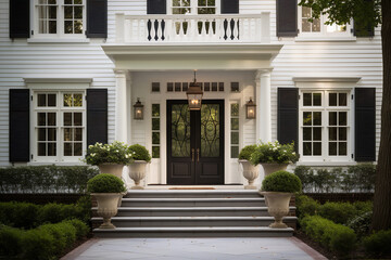 Shot of close-up shot of a classic colonial revival entrance with a fanlight