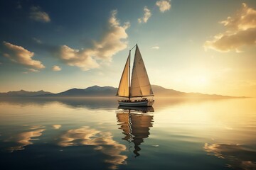 Tranquil sailing boat amid breathtaking sky. Serene ambiance for serenity, harmony, escape, and alternate living. Generative AI